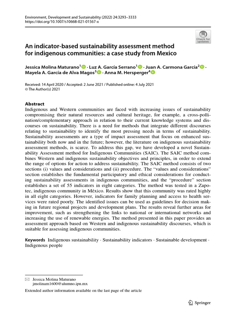 An Indicator Based Sustainability Assessment Method For Indigenous ...