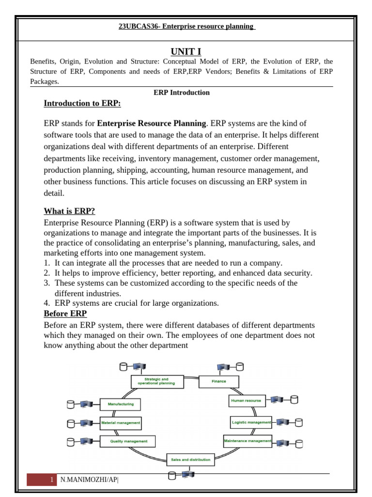 Erp Unit-I | PDF | Enterprise Resource Planning | Customer Relationship ...
