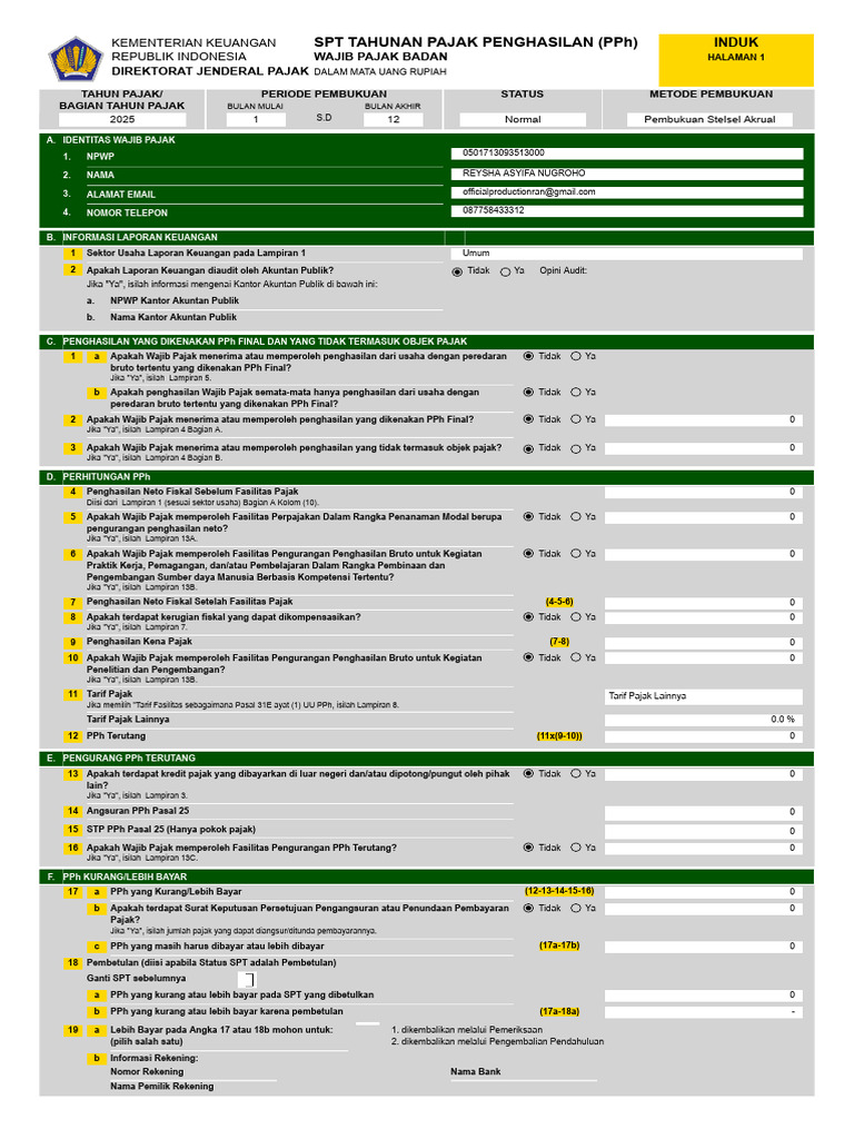 SPT Badan 2025 | PDF