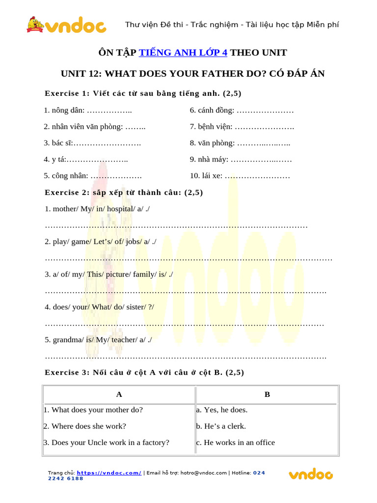 Bai Tap Tieng Anh Lop 4 Chuong Trinh Moi Unit 12 What Does Your Father ...