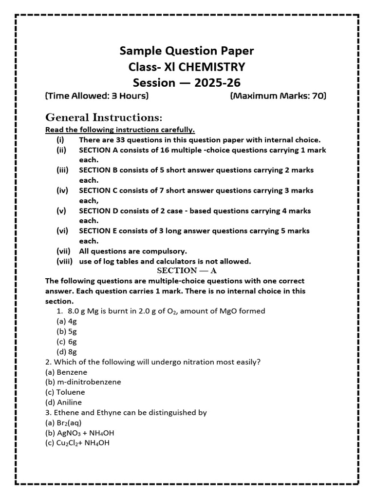 XI Sample Paper | PDF | Atoms | Chemical Elements