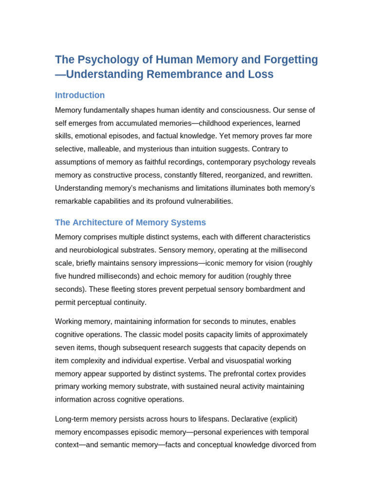 Article 9 Psychology Human Memory Forgetting | PDF | Memory | Long Term ...