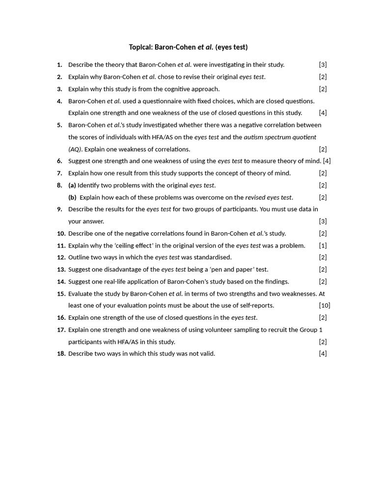 5. Topical Baron Cohen | PDF | Self Report Study | Cognitive Psychology
