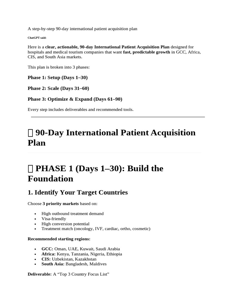 A Step-By-step 90-Day International Patient Acquisition Plan | PDF ...