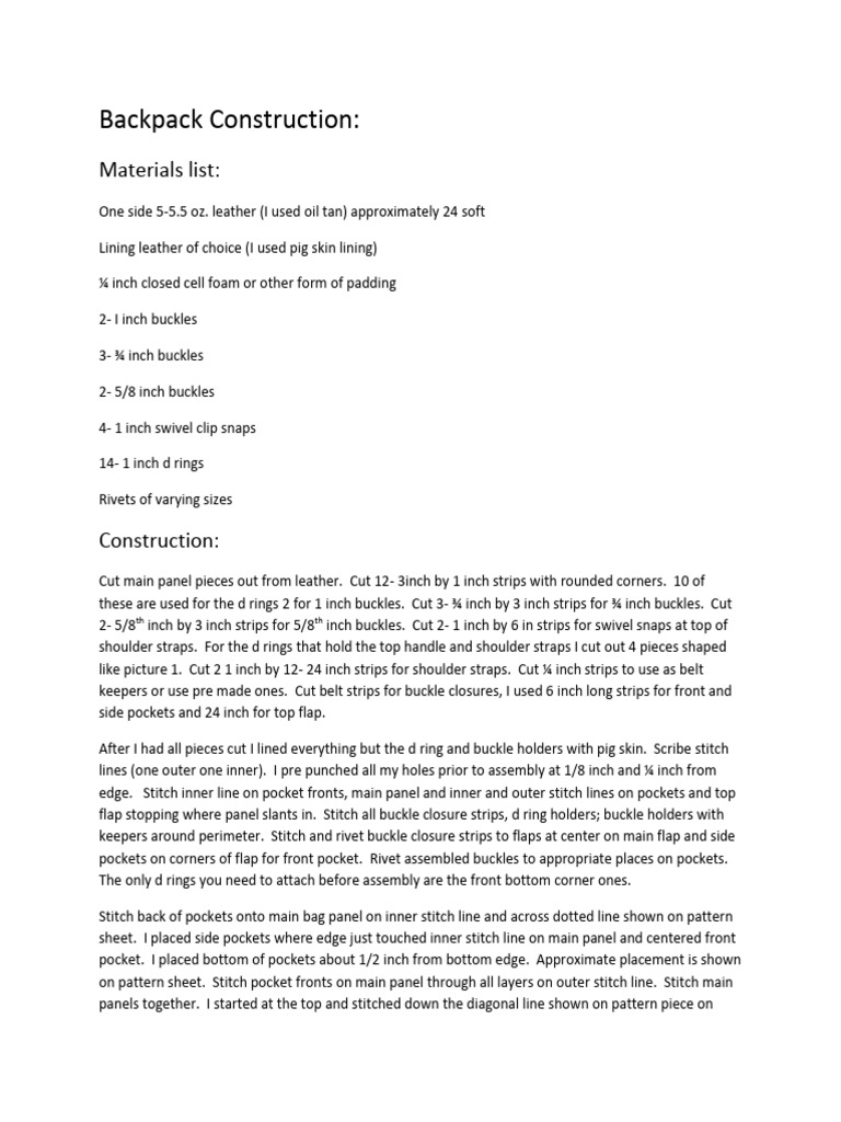 Backpack Construction | PDF