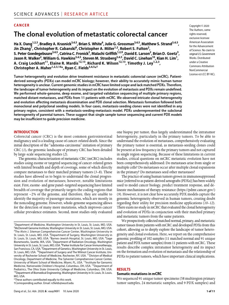 The Clonal Evolution of Metastatic Colorectal Cancer | PDF | Metastasis ...