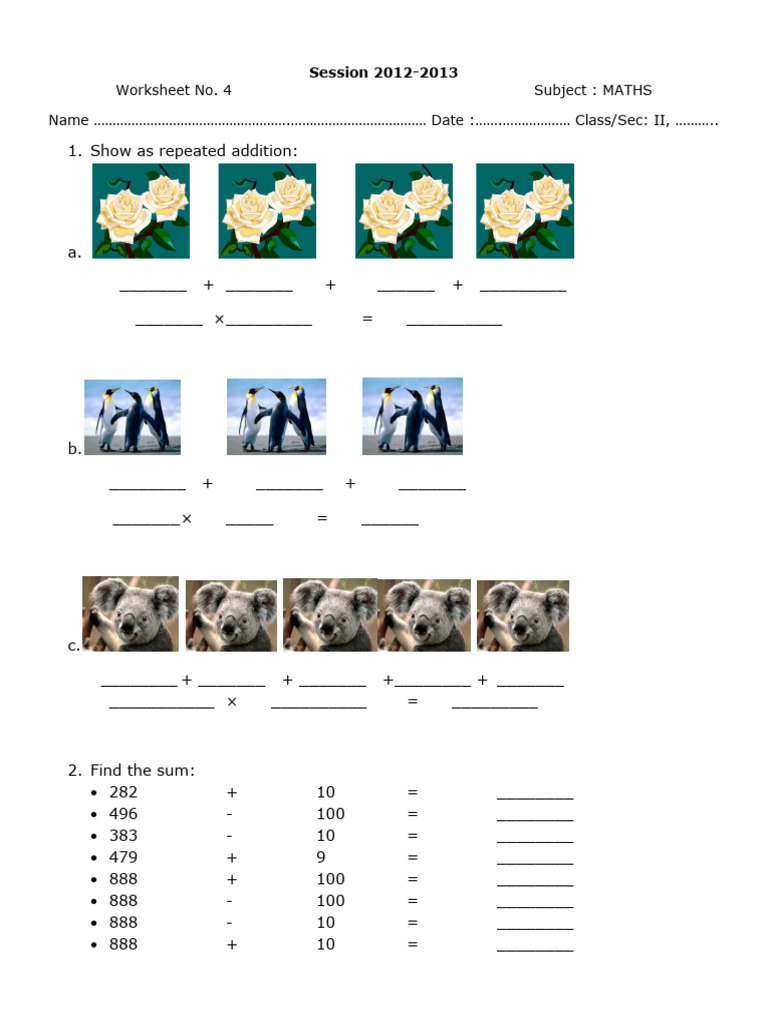 CBSE Class 2 Maths Practice Worksheet | PDF