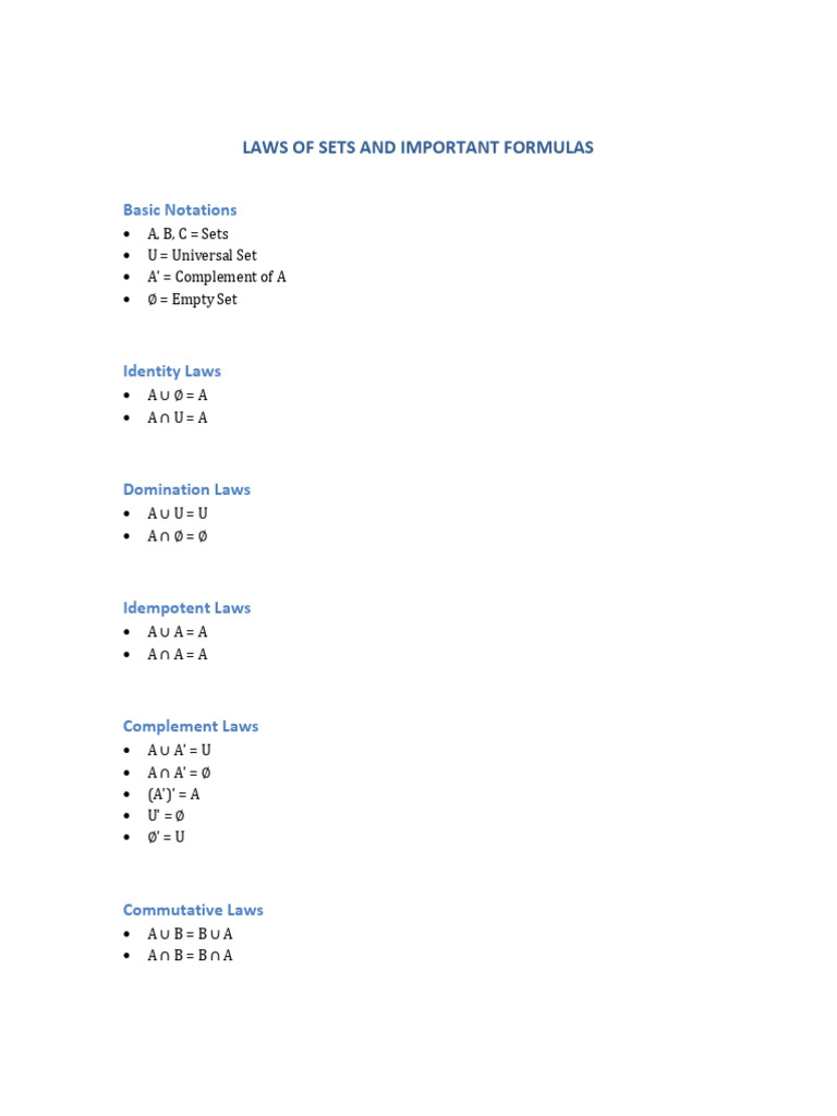 Laws and Formulas of Sets | PDF