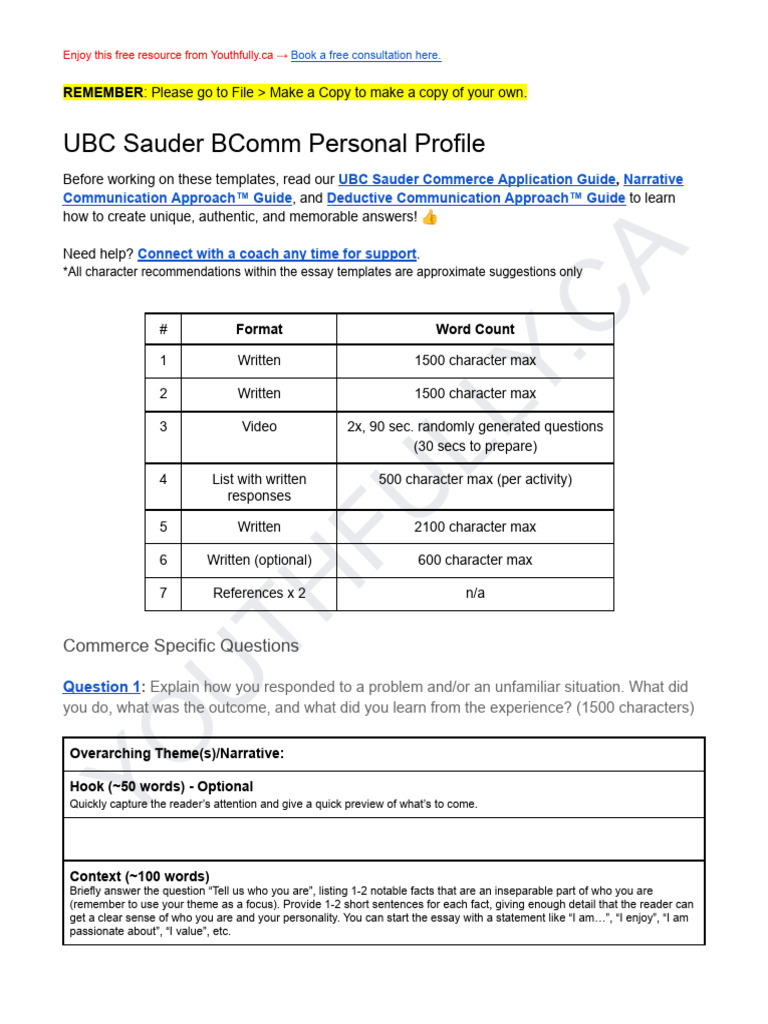 UBC Sauder BComm Personal Profile - 2025-2026 Template | PDF ...
