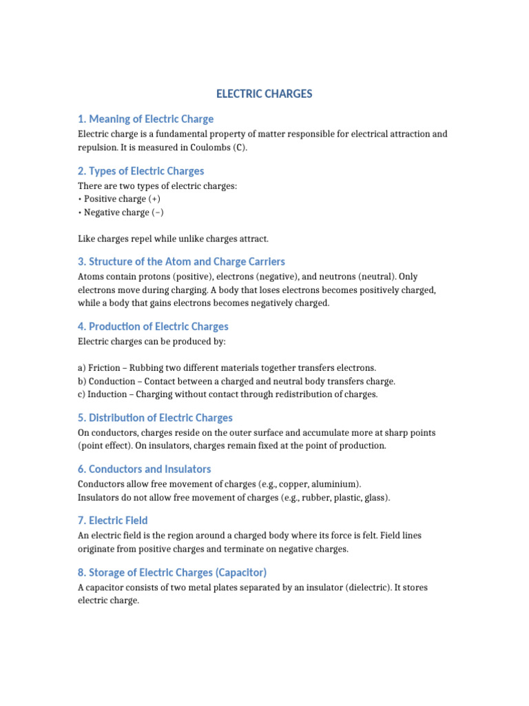 Electric Charges Lesson Note | PDF