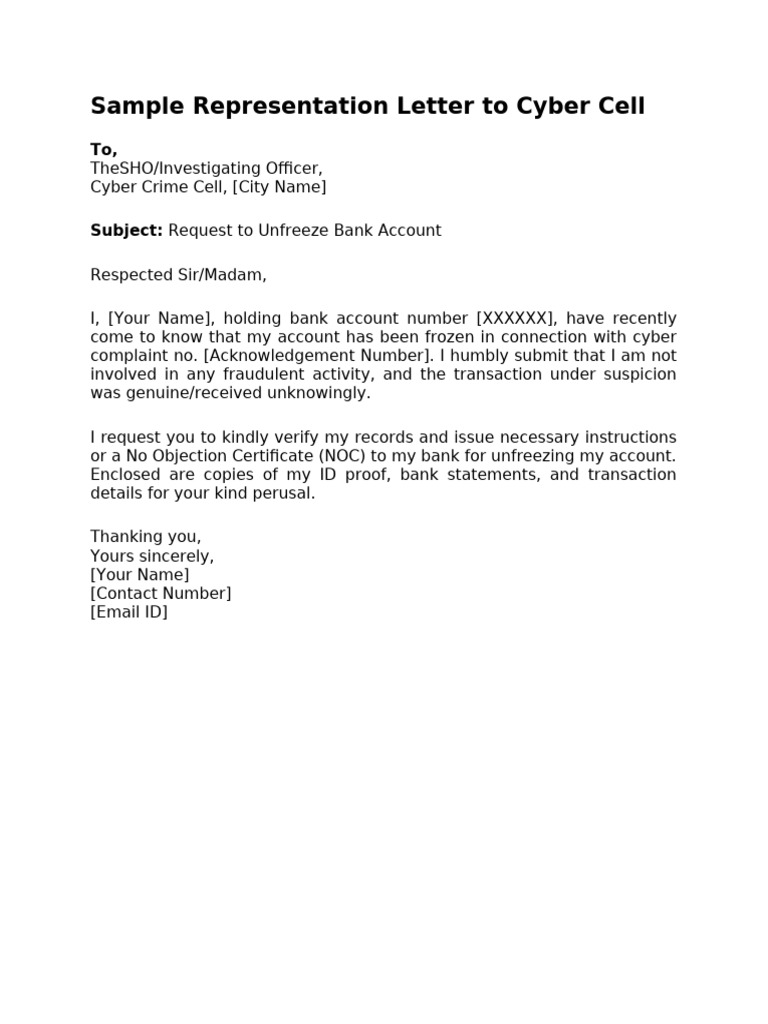 Sample Representation Letter To Cyber Cell | PDF
