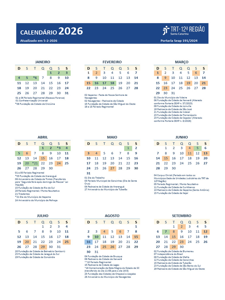 Calendario 2026 | PDF | Brasil | Comemorações