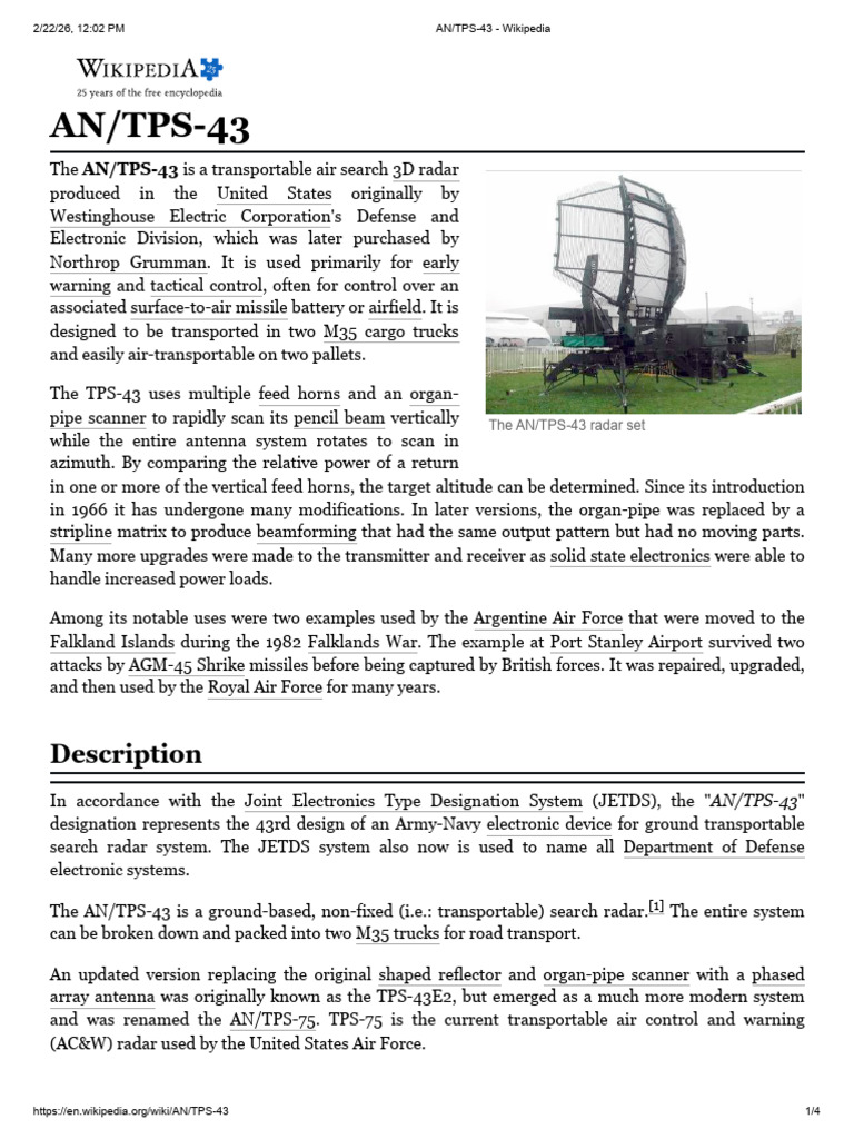 AN - TPS 43 Wikipedia | PDF | Military Technology | Wireless