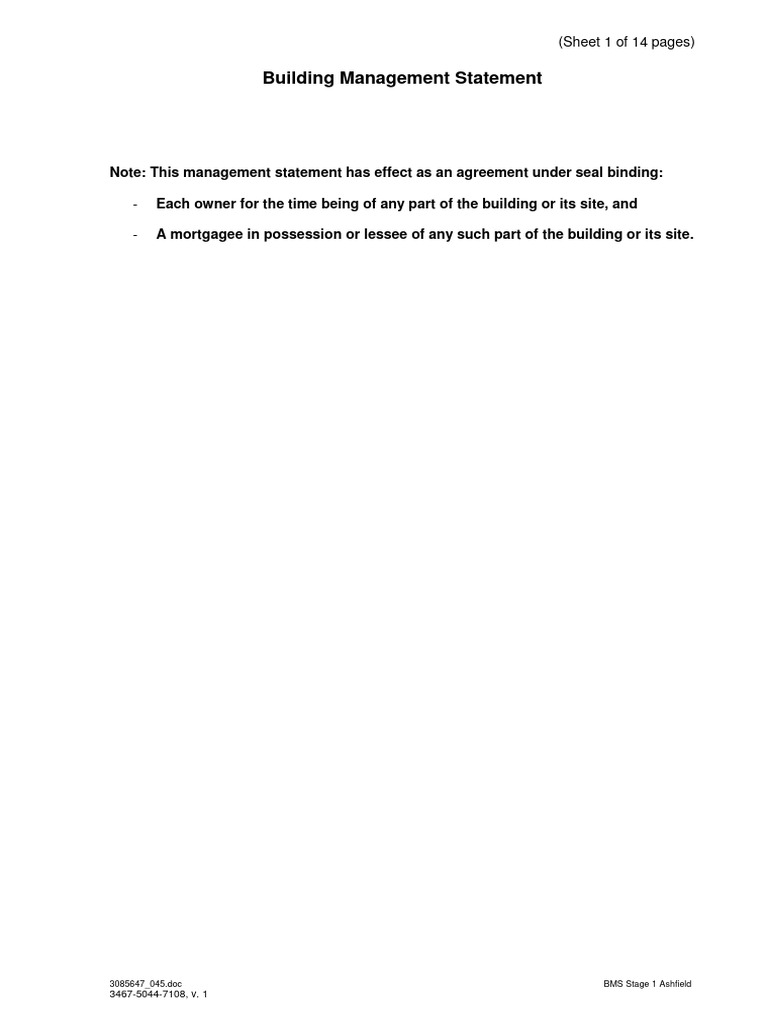 Building Management Statement For Stage 1 | PDF | Arbitration | Insurance