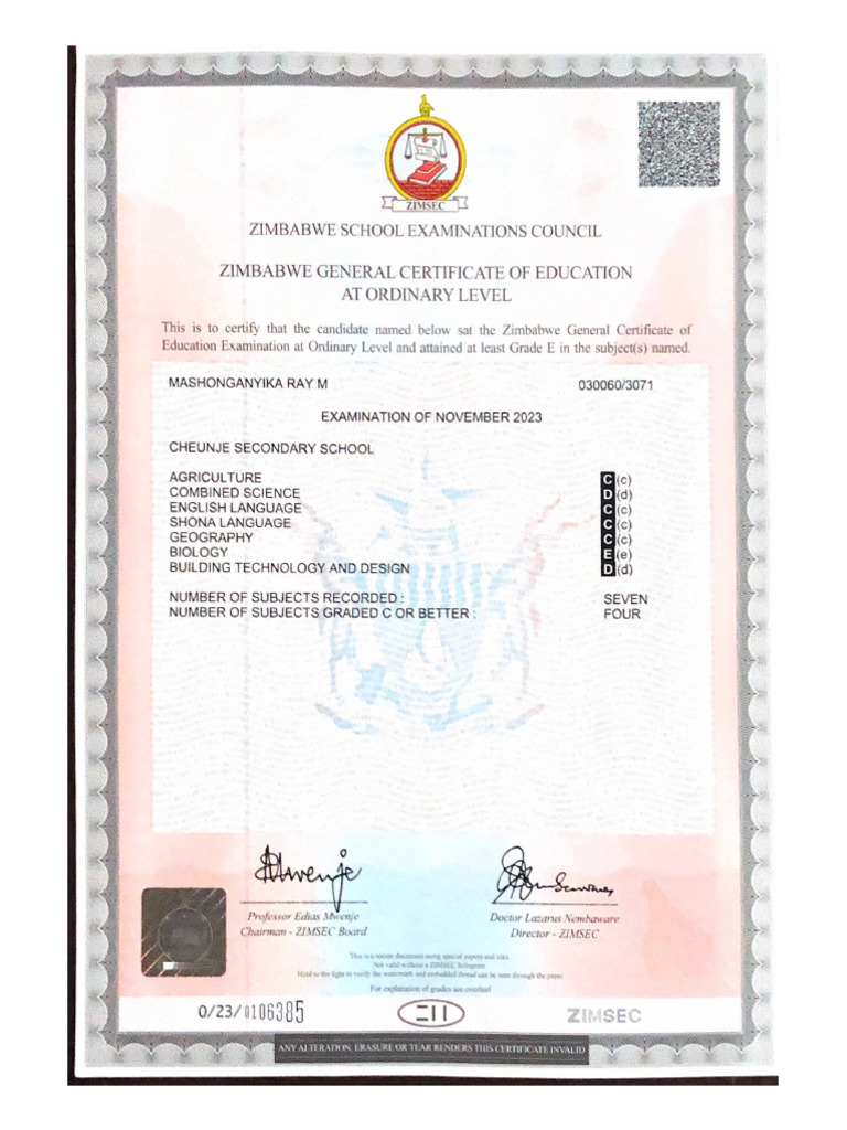 Zimbabwe School Examinations Council | PDF