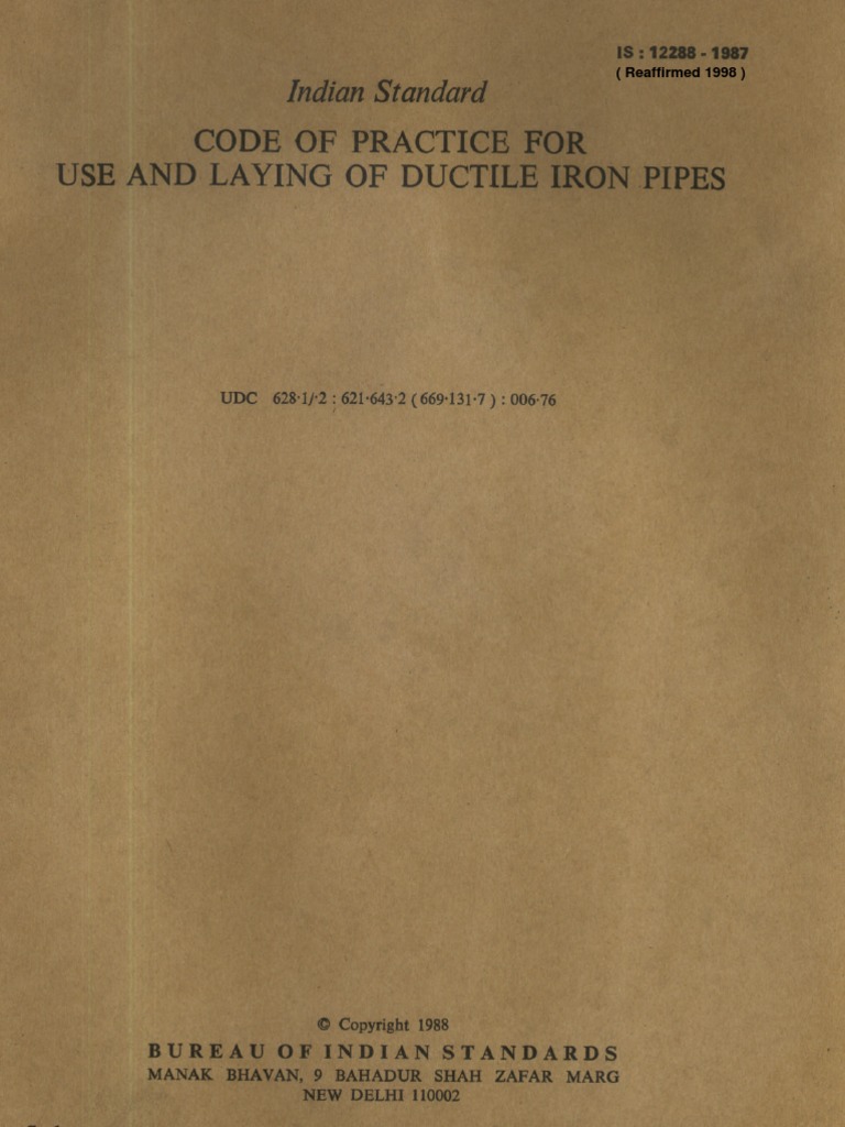12288Code of Practice For Use and Laying of Ductile Iron Pipes PDF