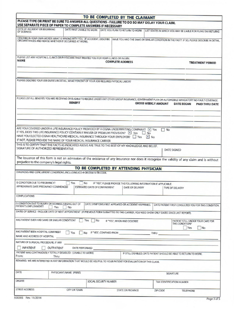 CIGNA STD Form Claimant | PDF