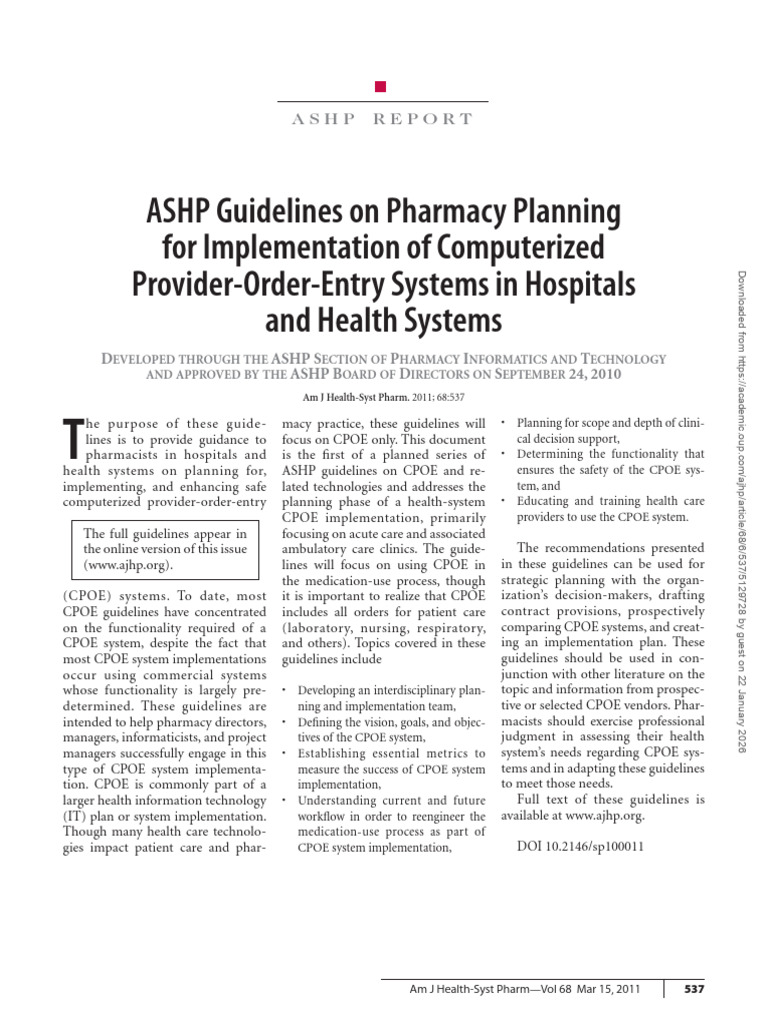 ASHP Guidelines On Pharmacy Planning | PDF | Pharmacy | Social Programs