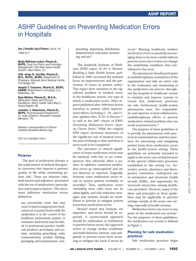 ASHP Guidelines On Preventing Medication Errors | PDF | Medical Error ...