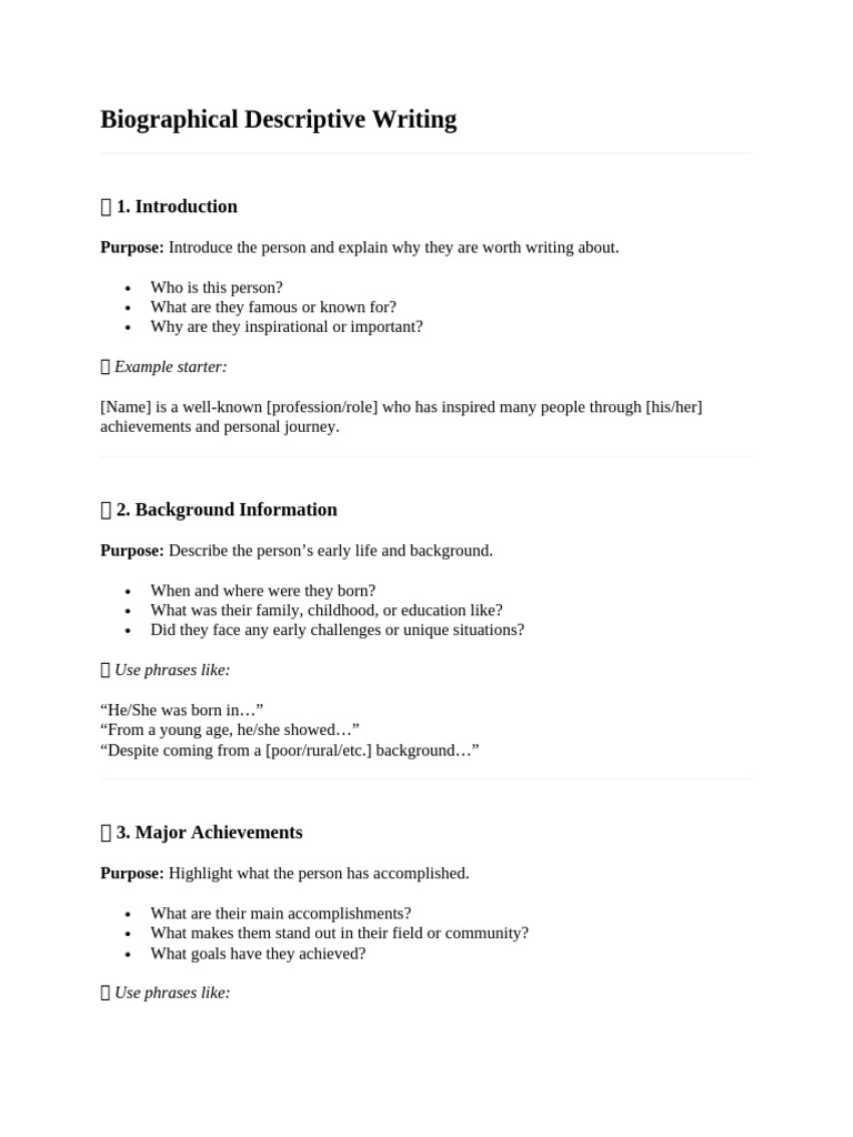 Biographical Descriptive Writing | PDF