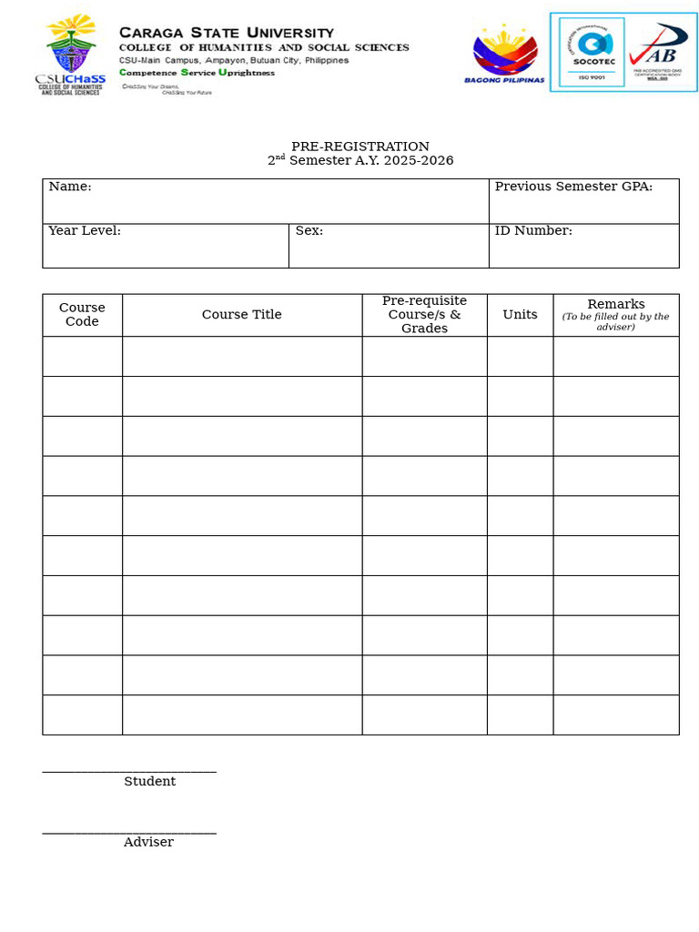 Pre Registration Form AY 25 26 | PDF