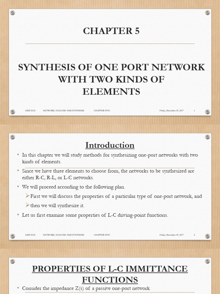 CHAPTER 5 Synthesis of One Port Network With Two Kinds of Elements ...