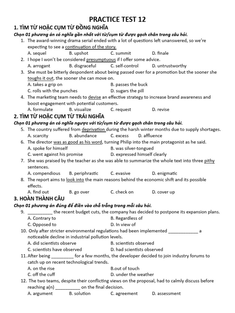 Practice Test 12 - Handout | PDF | Ho Chi Minh | Vietnam