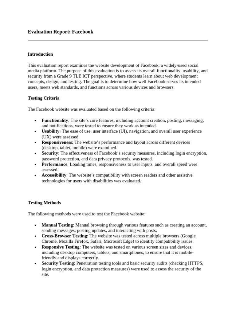 Sample Evaluation Report | PDF | Usability | Websites