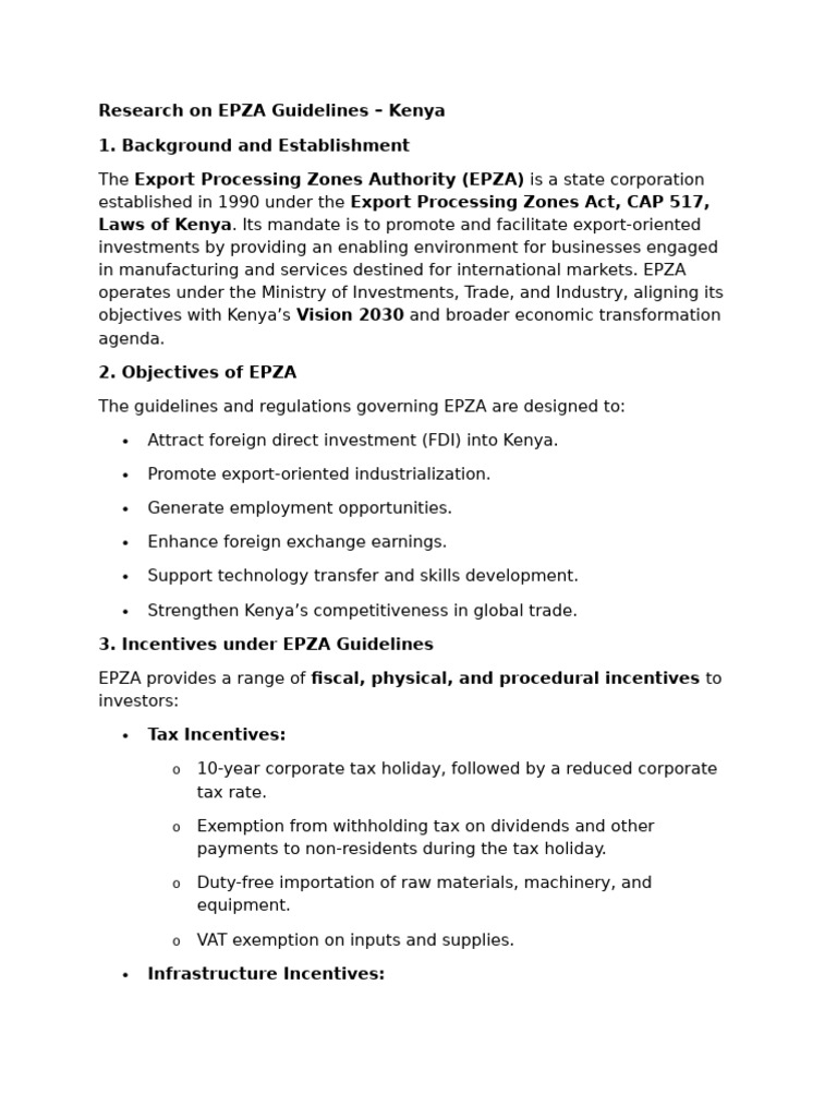 Research On EPZA Guidelines - Kenya | PDF | Taxes | Customs