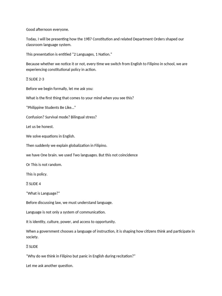 SCRIPT Academic Presentation | PDF | Multilingualism | Philippines