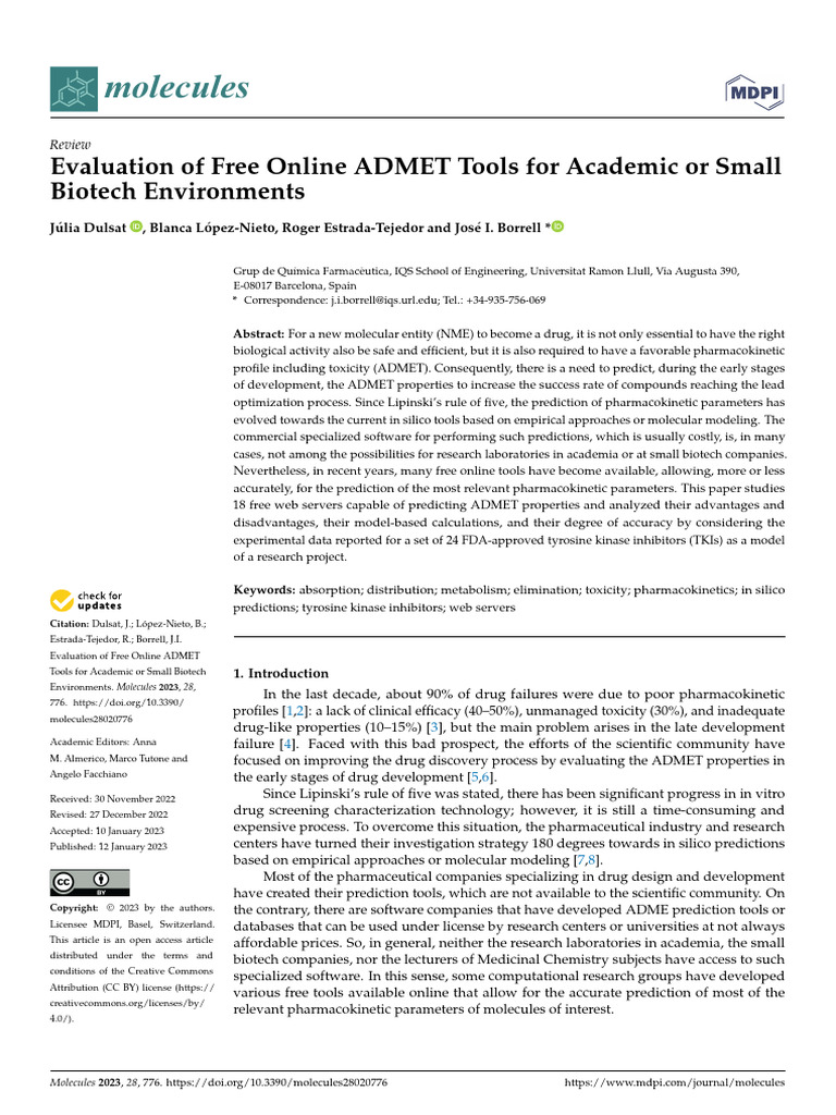 molecules-28-00776-v3 - artigo sobre admet de pequenas moleculas | PDF ...