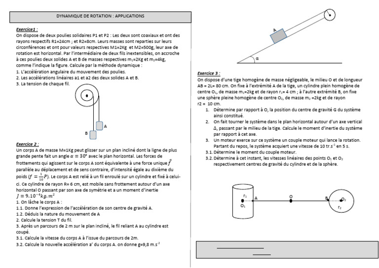 Dynamique de Rotation TD | PDF | Rotation | Accélération