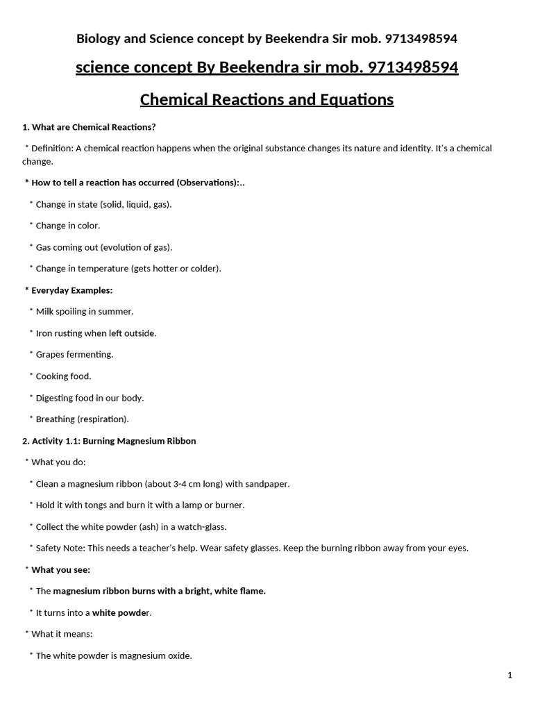 Chemical Reactions and Equation | PDF | Redox | Oxide