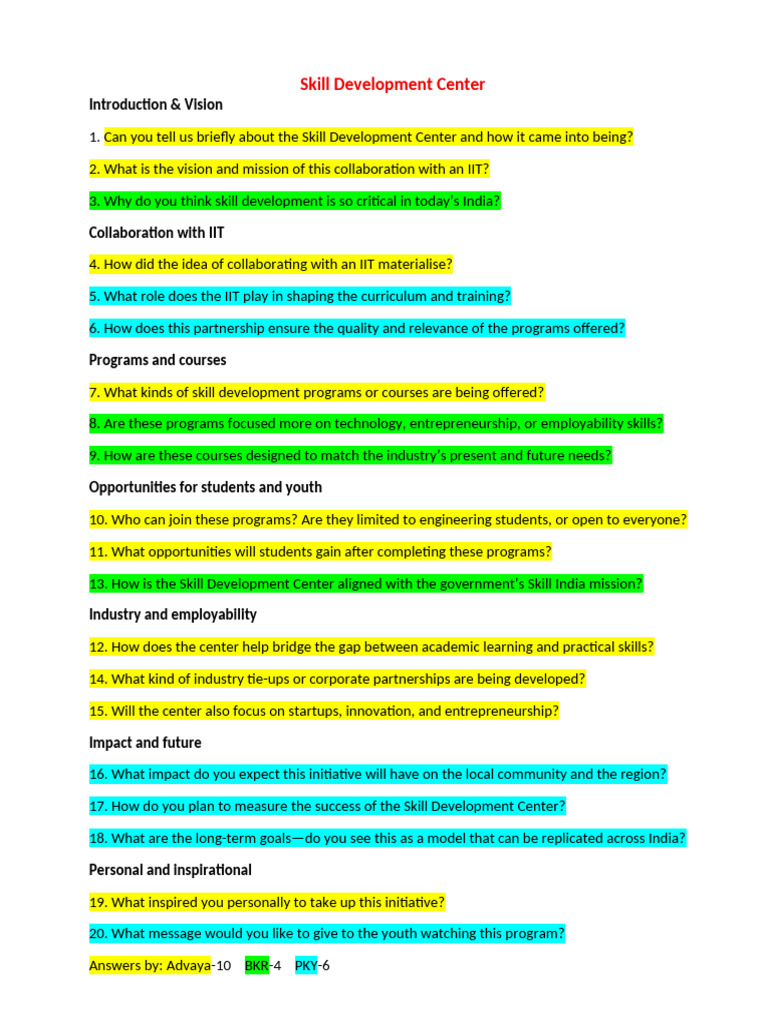 Skill Development Center Questions(1) | PDF