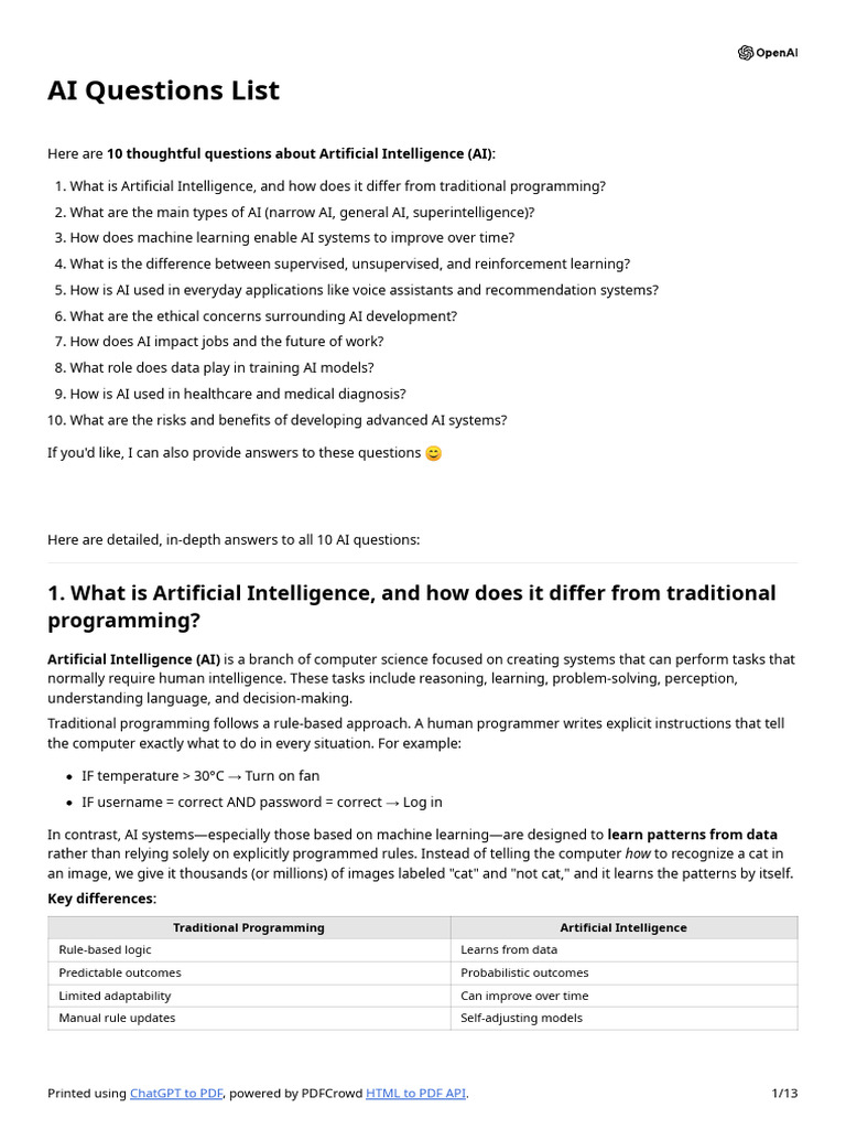 AI Questions List | PDF