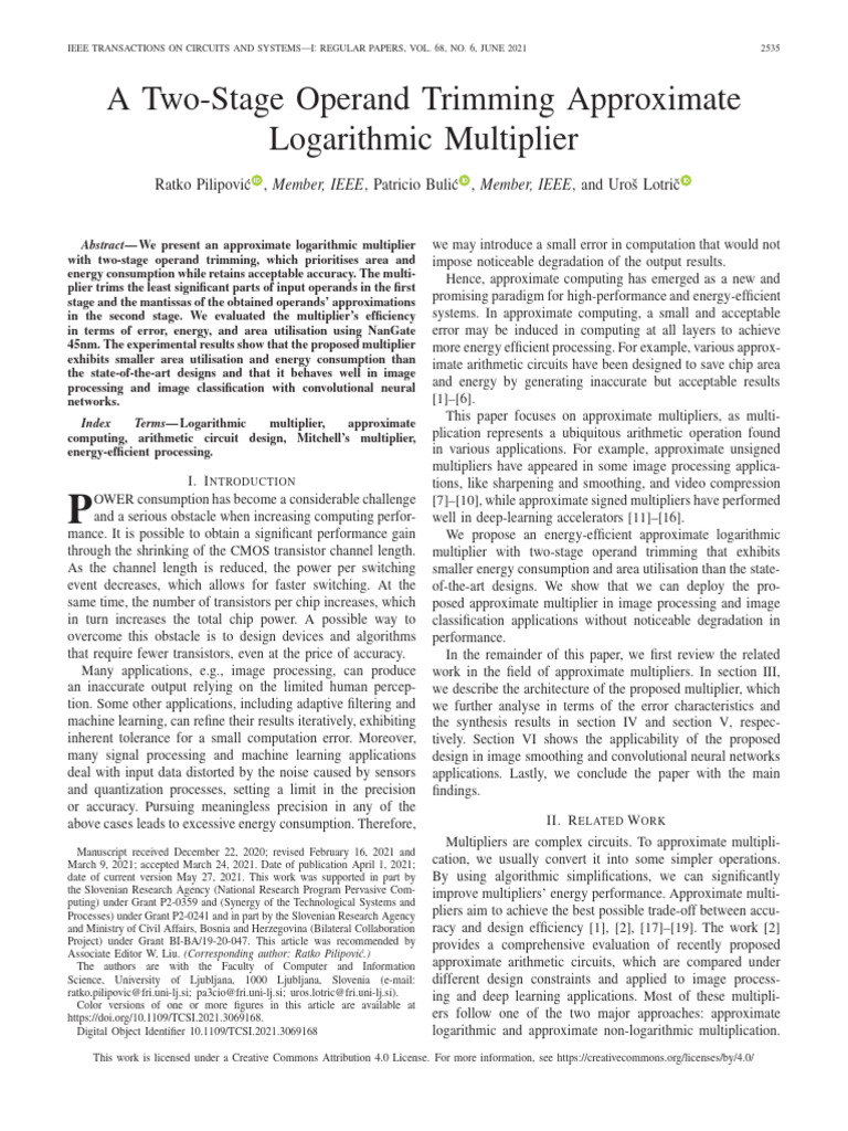 A Two-Stage Operand Trimming Approximate Logarithmic Multiplier | PDF ...