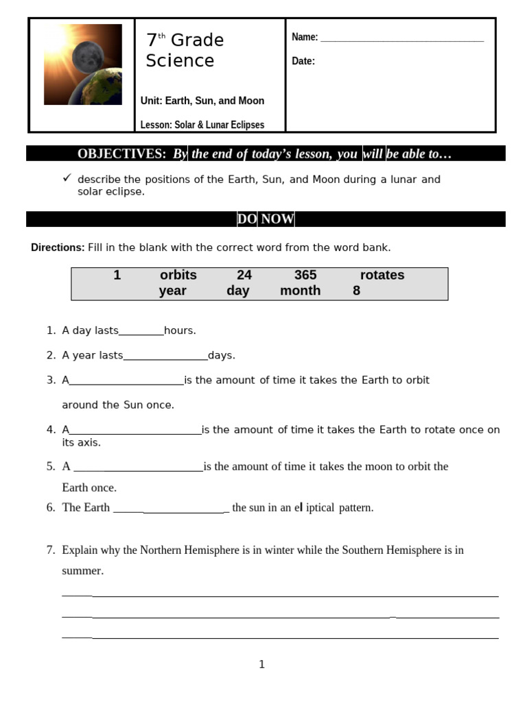 Solar & Lunar Eclipses Worksheets | PDF | Eclipse | Solar Eclipse