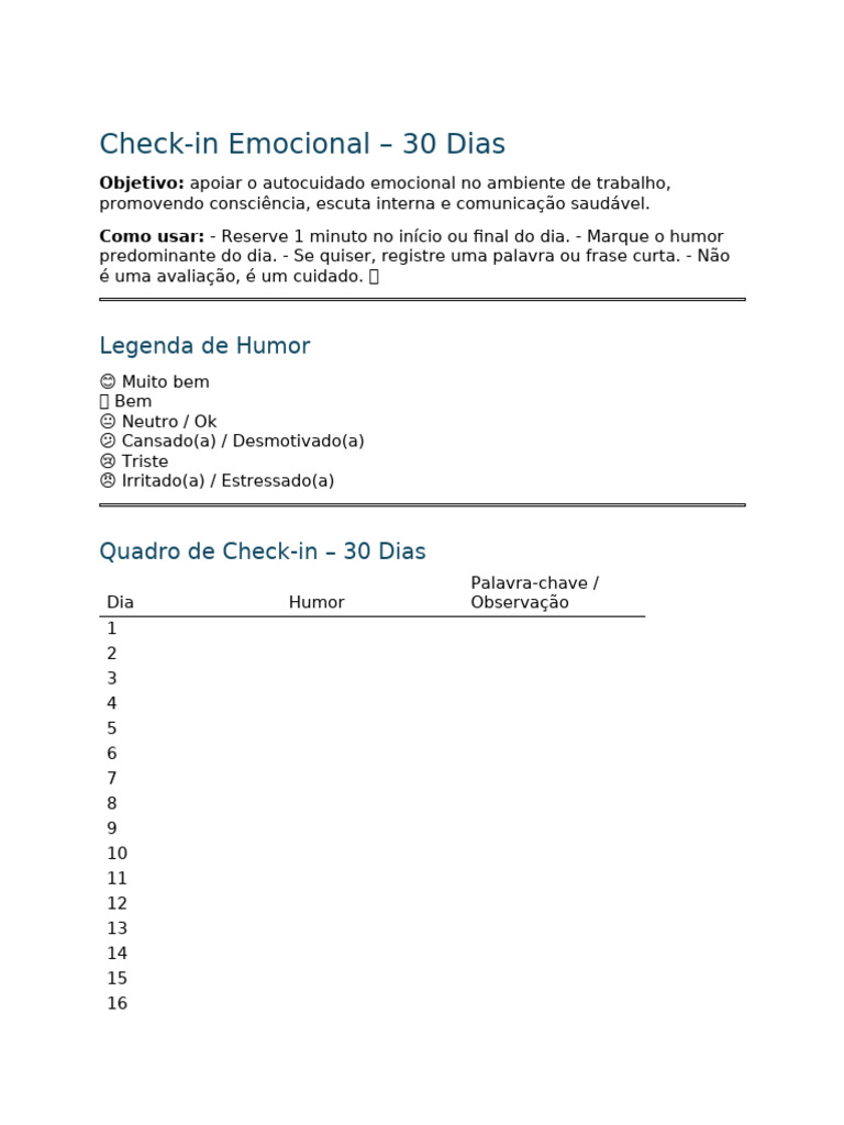 Check-In Emocional - 30 Dias | PDF