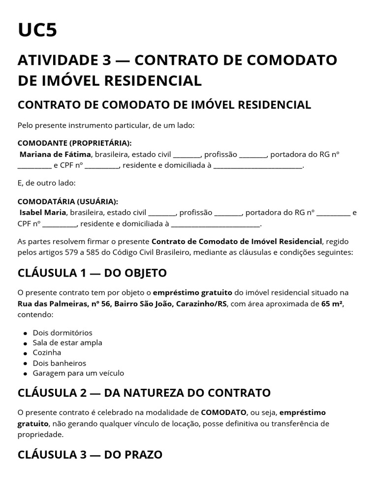 Uc5 Ativ 3 | PDF | Empréstimos | Direito Privado