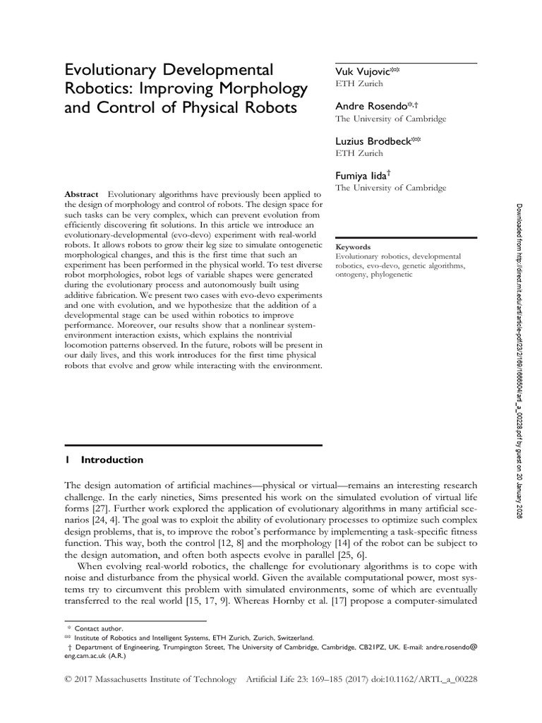 Evolutionary Developmental Robotics | PDF | Evolution | Fitness (Biology)