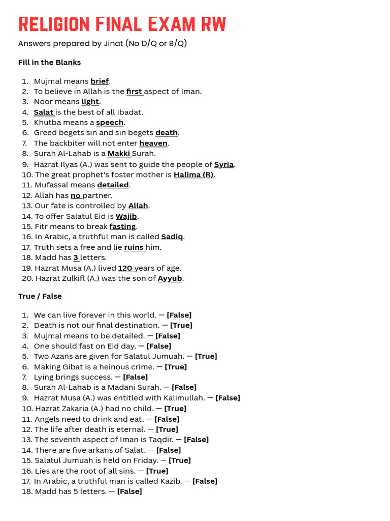 Religion Final Exam RW | PDF | Abrahamic Religions | Semitic Words And ...