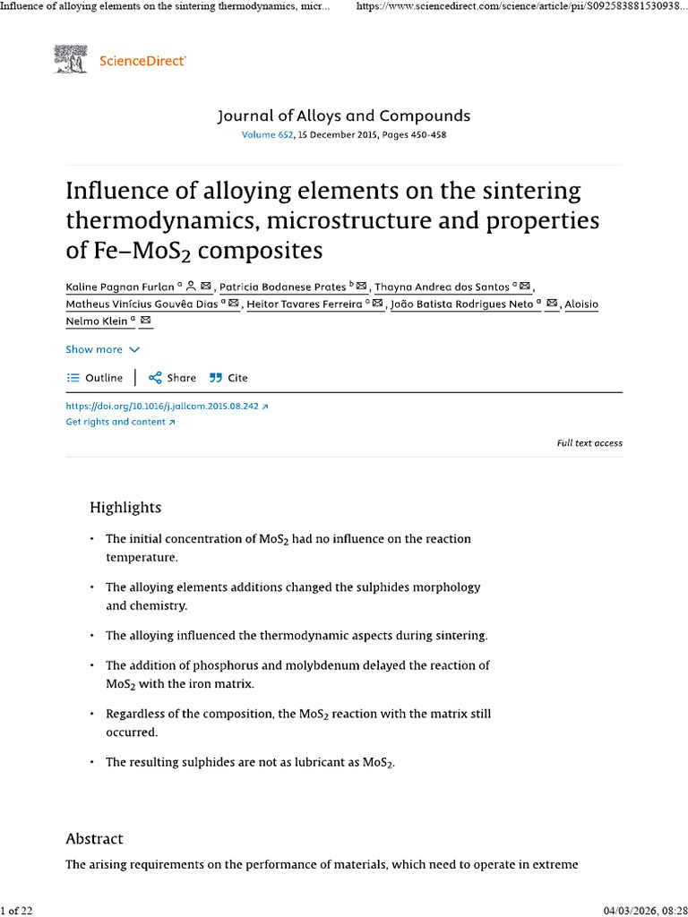 FURLAN - Influence of Alloying Elements On The Sintering Thermodynamics ...