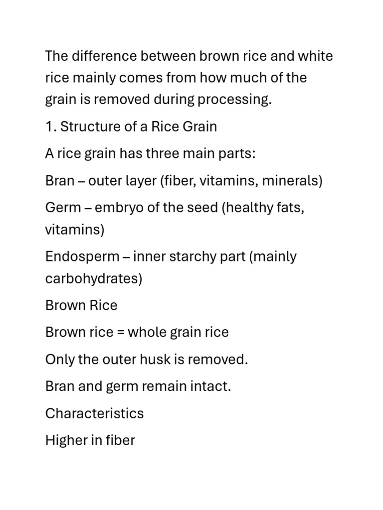 Difference Between Brown Rice and White Rice | PDF | Bran | Whole Grain