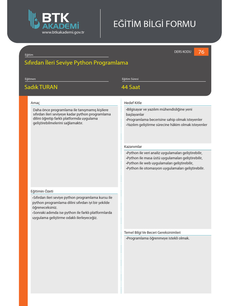 S - F - Rdan Ileri Seviye Python Programlama Egitim Bilgi Eğitimi | PDF