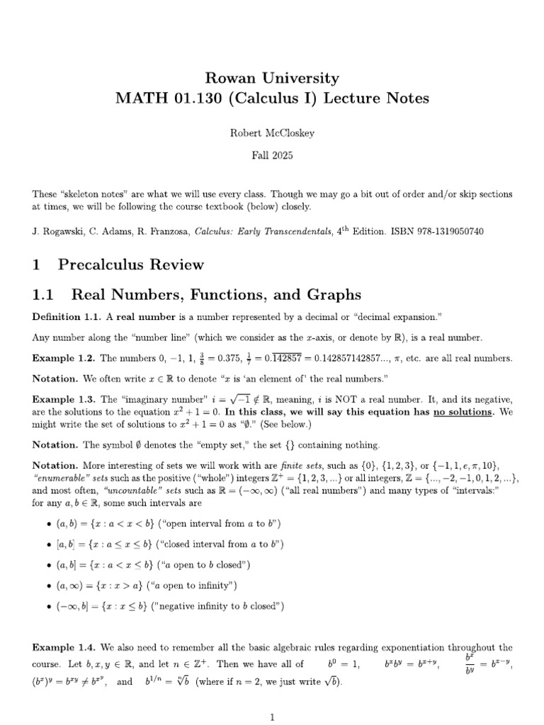 Calculus 1 Week 1 Notes | PDF