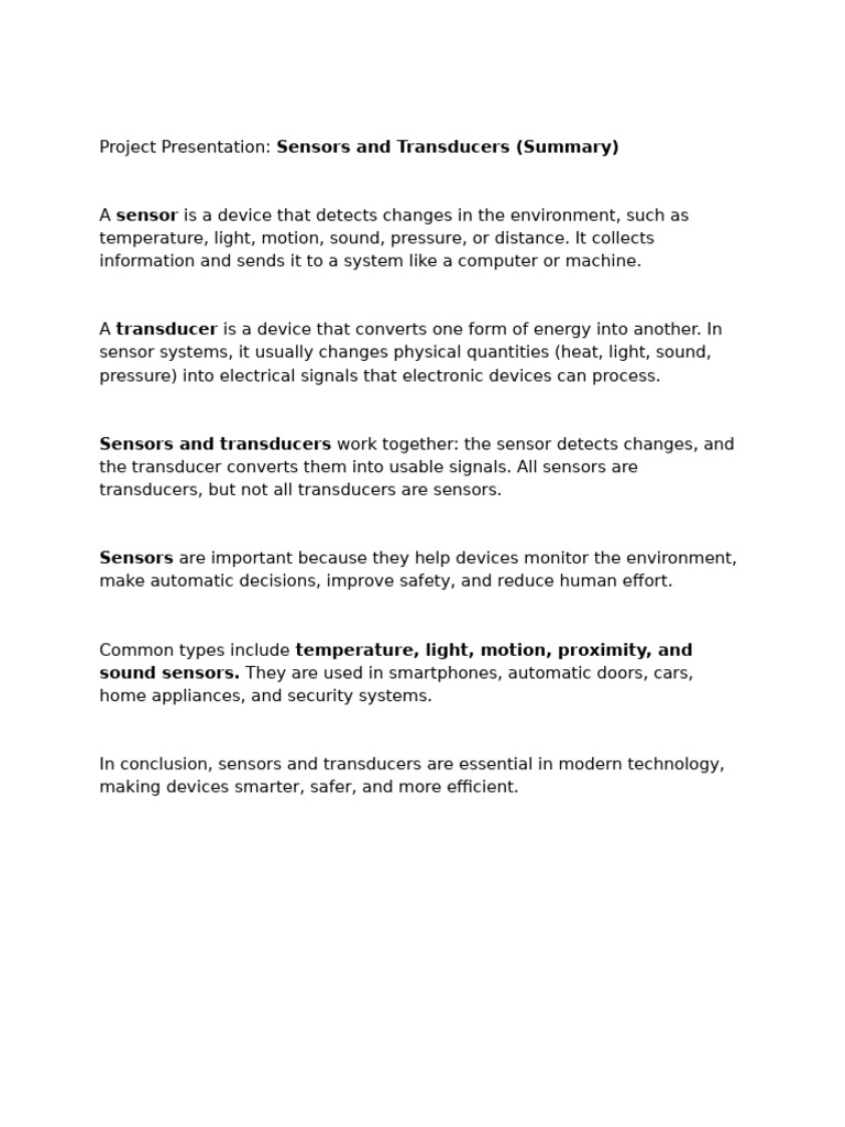 Sensors and Transducers (Group 5) | PDF