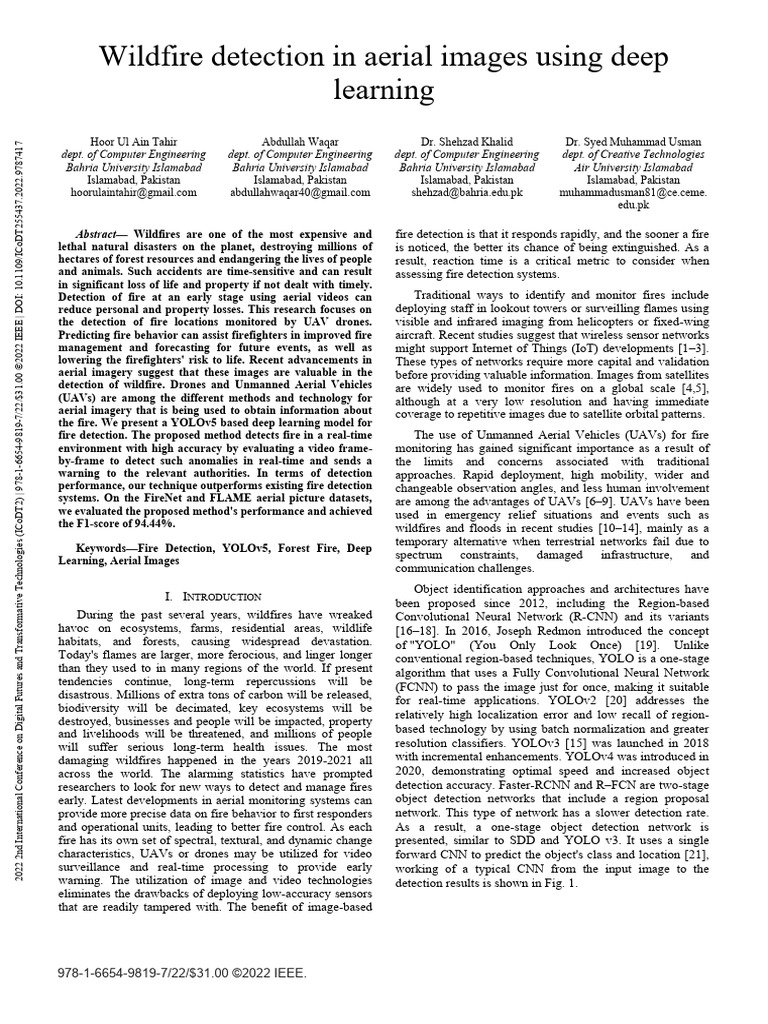 Wildfire Detection in Aerial Images Using Deep Learning | PDF | Deep ...