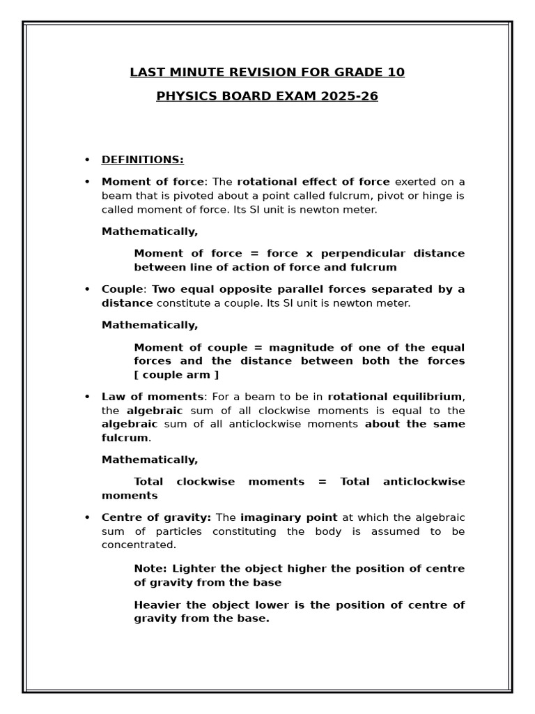 Last Minute Revision For Grade 10 (2025-26) Set 2 | PDF | Electrical ...