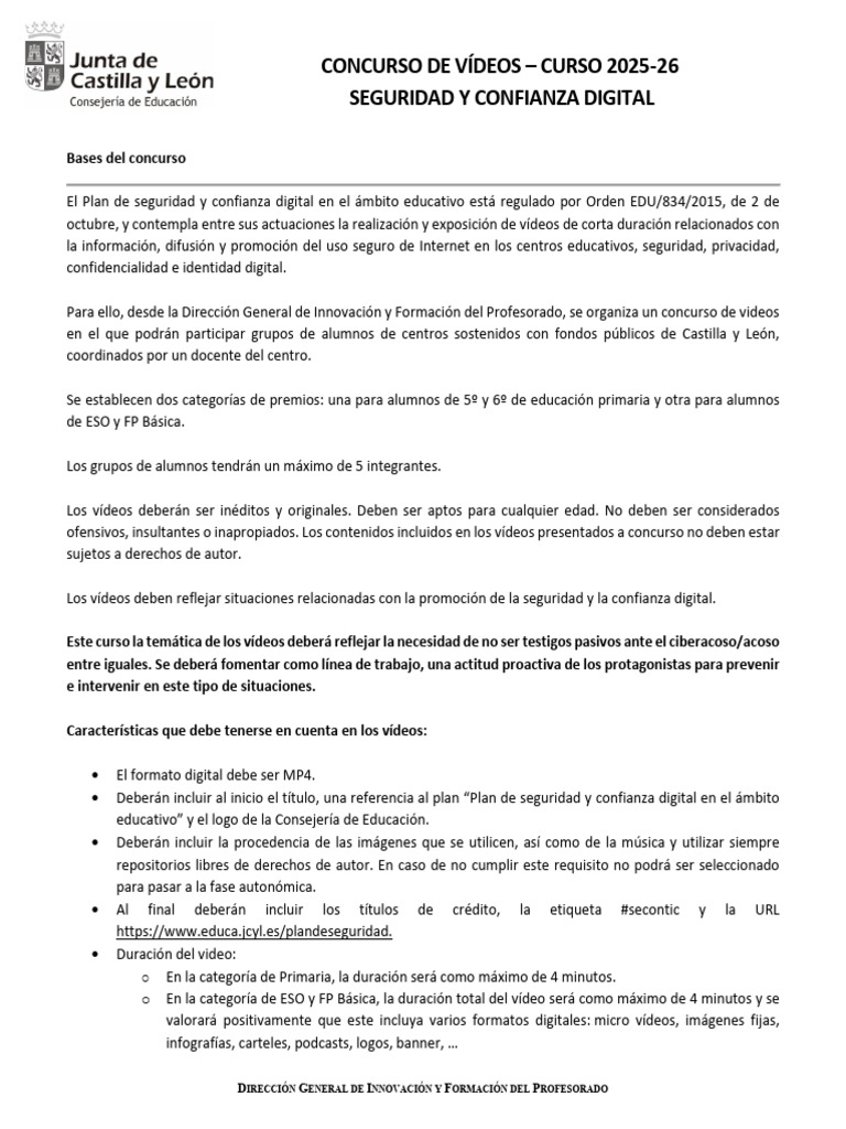 Bases Para El Concurso de Videos PSCD 25 26 | PDF | Educación primaria ...