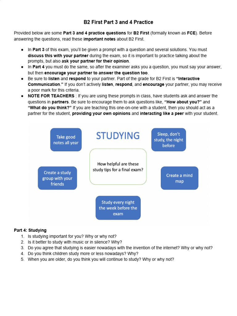 B2 First Part 3 and 4 Practice | PDF